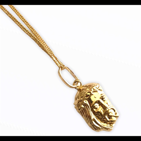 18KT Gold Jesus Face Charm Necklace